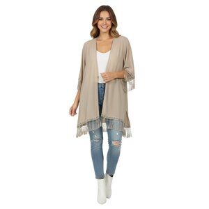 Ms. Bella D Lightweight Flowy Open Cardigan Cover-Up With Tassels - Size Large